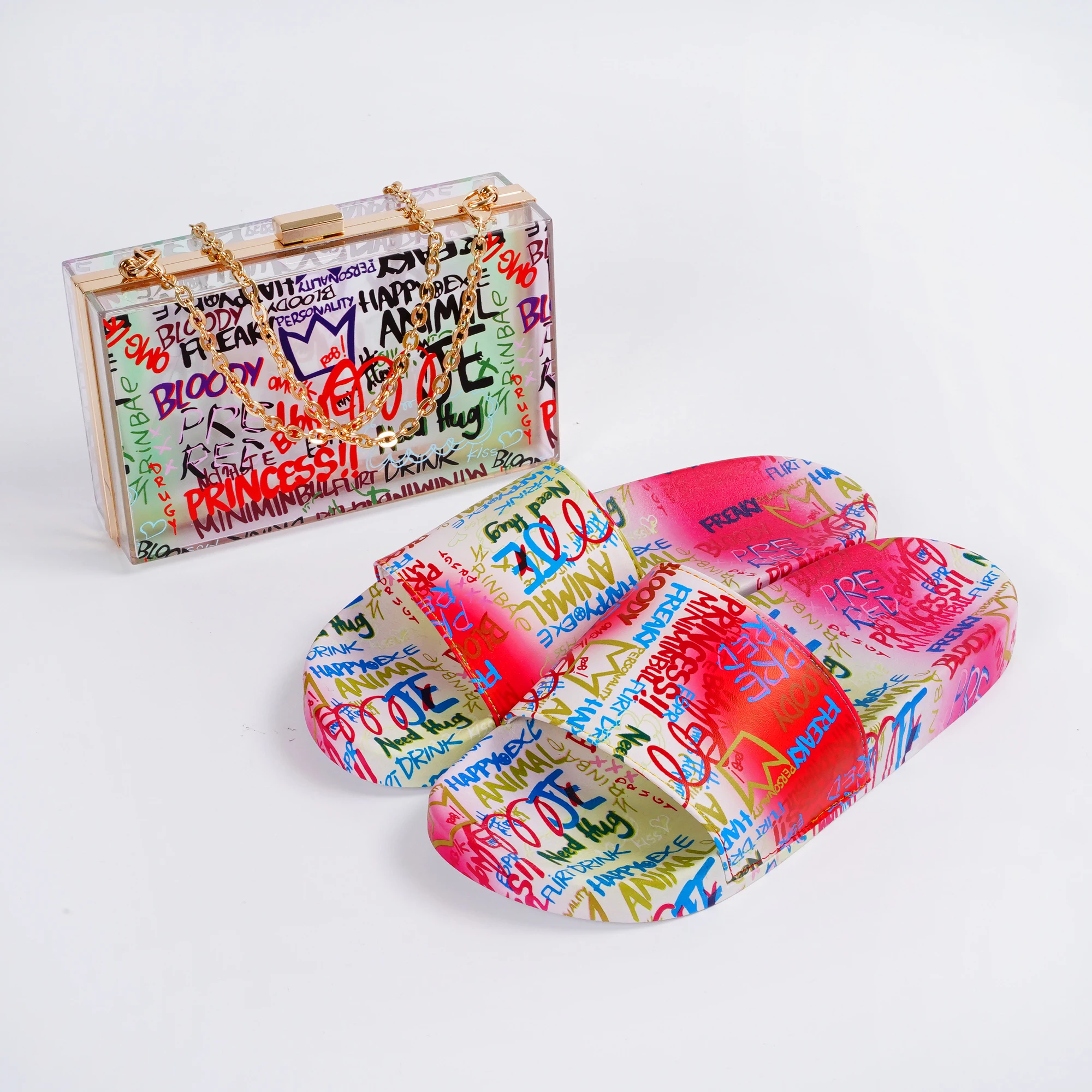 Hot sale Summer Fashion ladies jelly handbag shoulder bags designer luxury matching chain shoes and bags set for women