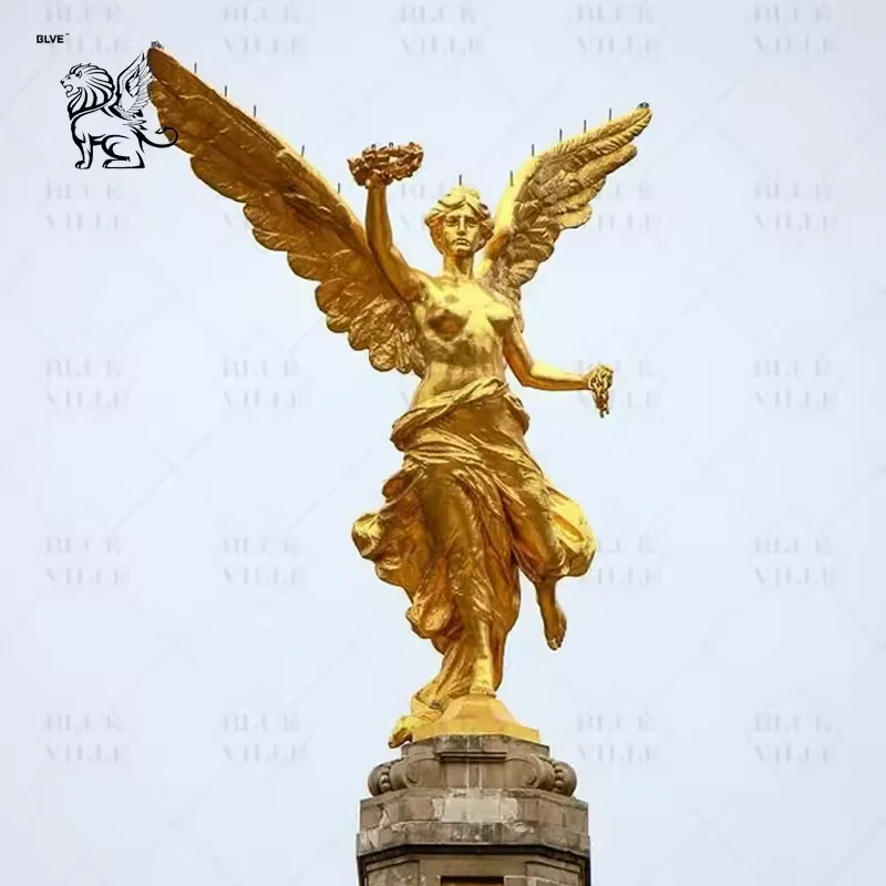 BLVE Customize Park Decorative Large Metal Western Winged Goddess Statue Golden Casting Bronze Angel Sculpture