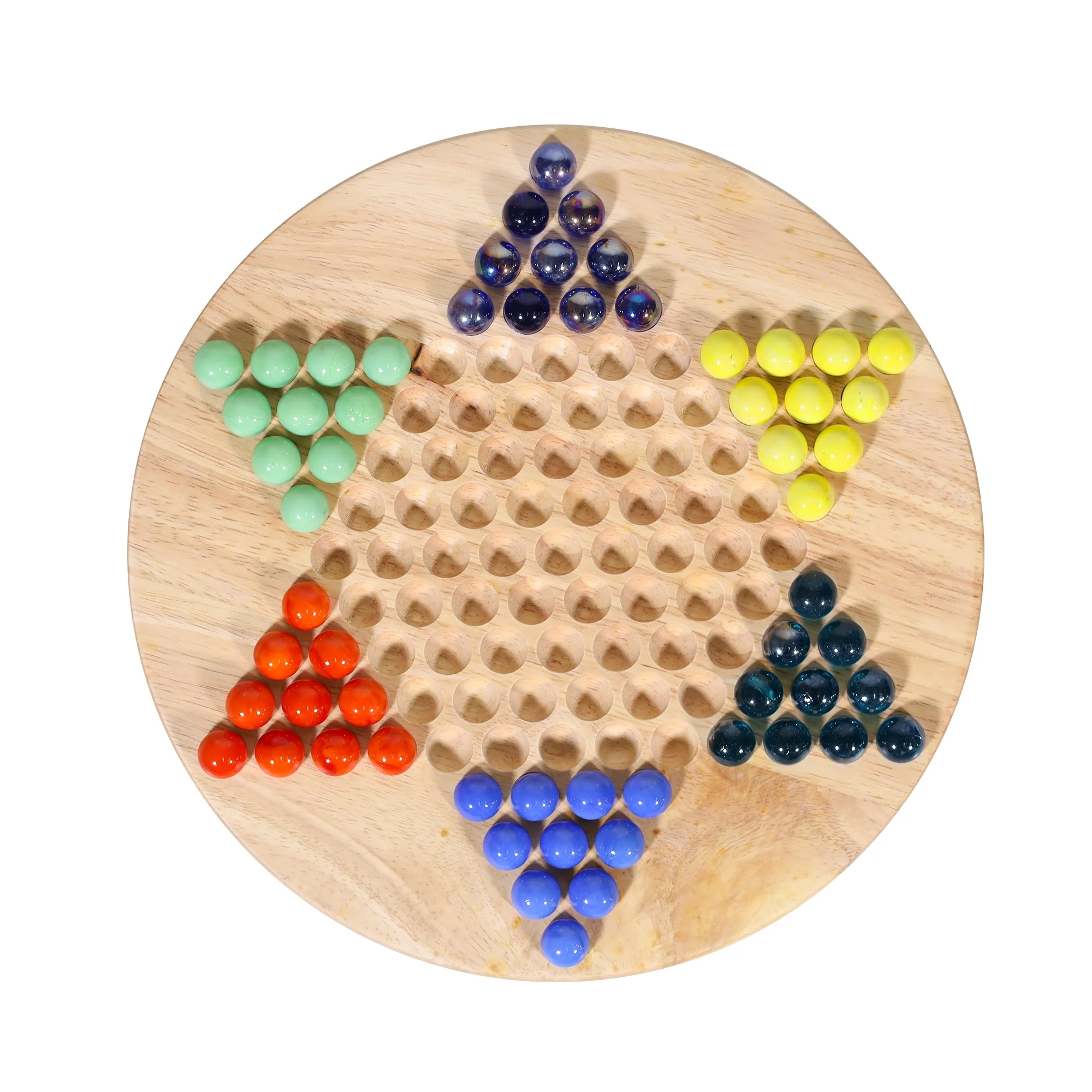 GIBBON Traditional Wooden Chinese Checkers 60 Wood Marbles in 6 Bright Colors for Adults, Boys and Girls Game Playing