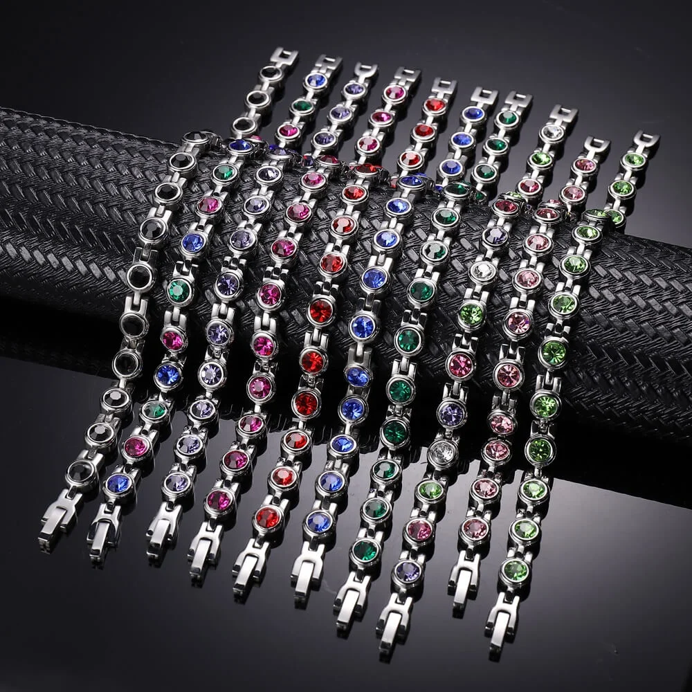 Wholesale Natural Gem Stone Rose Quartz Crystal Women Titanium Steel Magnetic Germanium Bracelets Pain Relief Device