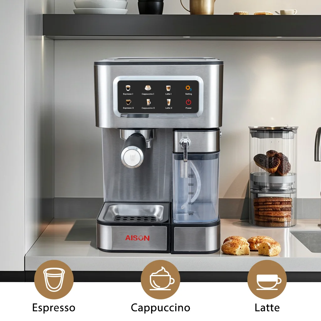 20 Bar High Pressure Pump Semi Automatic Cappuccino Latter Espresso Coffee Machine With 1.8L Milk Tank
