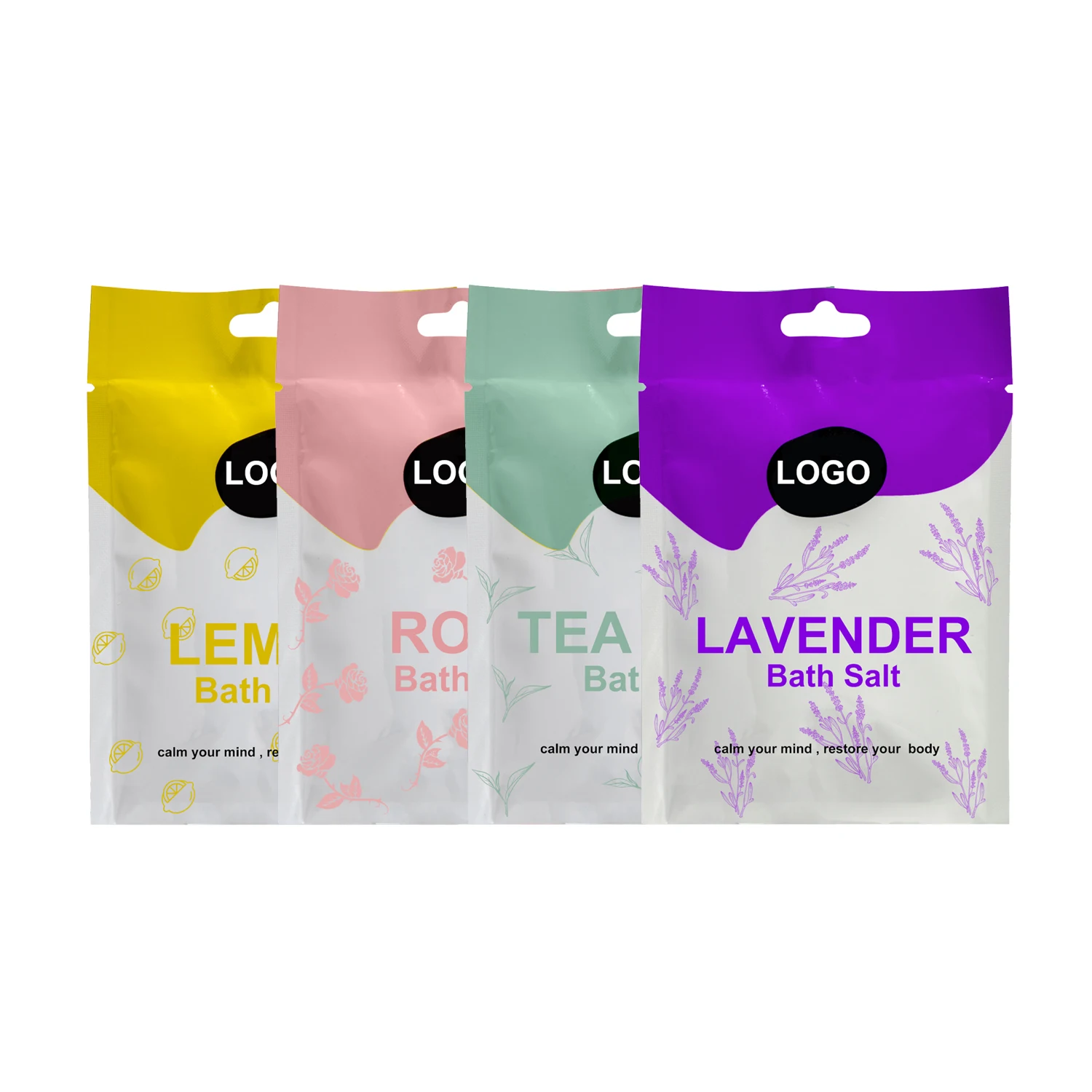 OEM Private Label Spa Relaxing Lavender Foot Soak Bath Scrub Body Epsom Salt Organic Natural tea tree Rose lemon Bath Salts