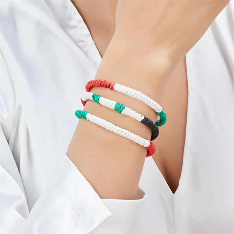 2024 New Handmade Palestinian Israeli Flag Weaving Bracelet Free Palestine Colorful Knot Adjustable Fashion Bracelet