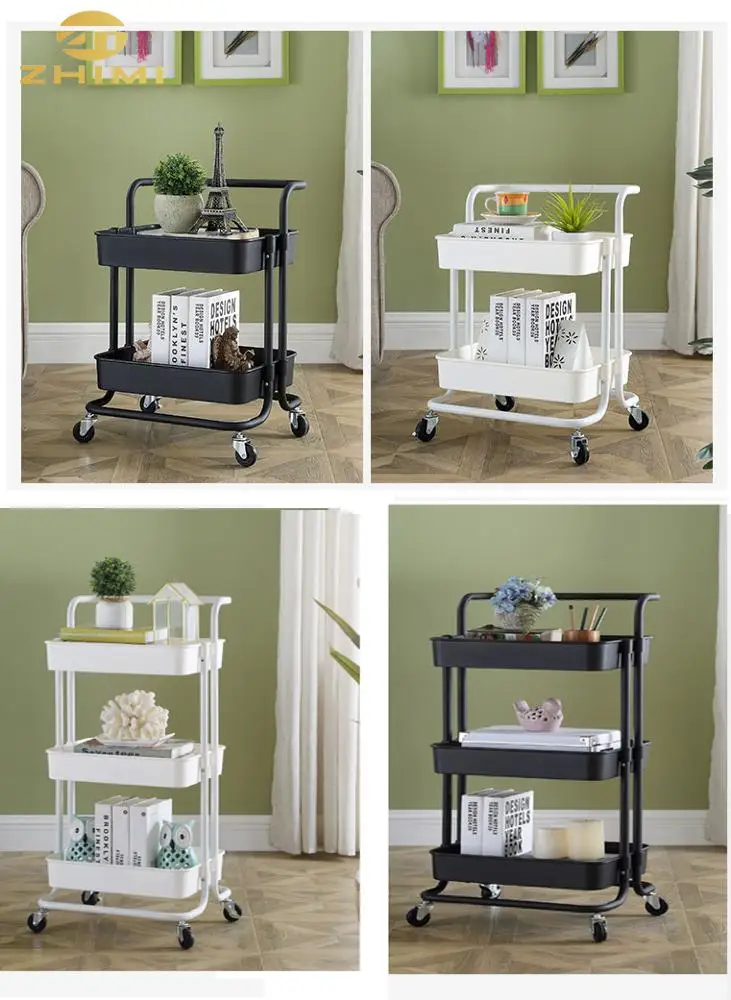
Movable Multi-purpose Home Storage 3 Tiers Metal Cart Kitchen Vegetable Trolley Storage Rolling Cart 