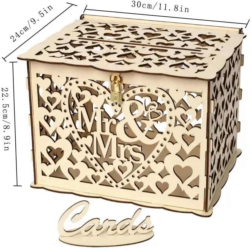 christmas deer wooden wedding card box hollow box with lock for card sign and gift card