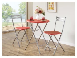 Modern fashion orange wood top metal legs 2 seater dinner room table set furniture folding small round dining table and chairs