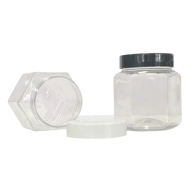 Provide Label Service 200ml 250ml 500ml Square Hexagon Pet Unique Plastic Jam Honey Jars with Lids