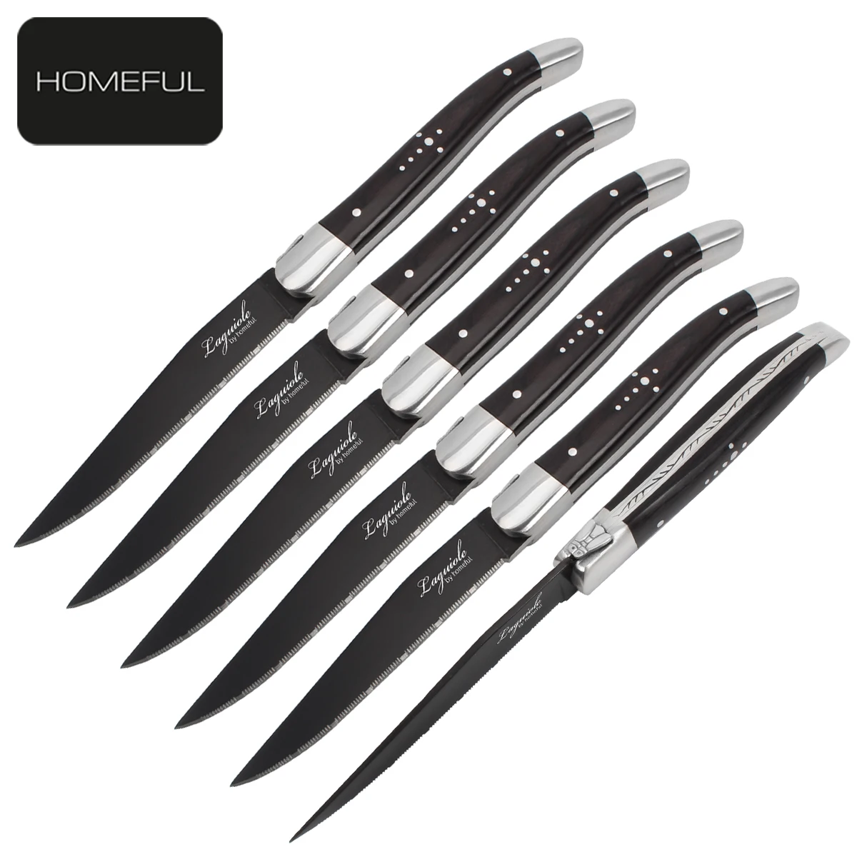 luxury  stainless steel flatware steak knife laguiole steak knife with black wood handle