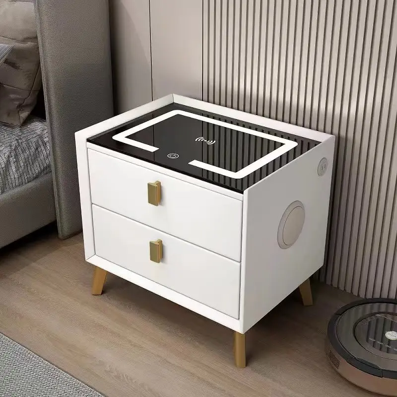 High Quality Luxury Cabinet Night Stand White Bedside Table Smart Nightstands