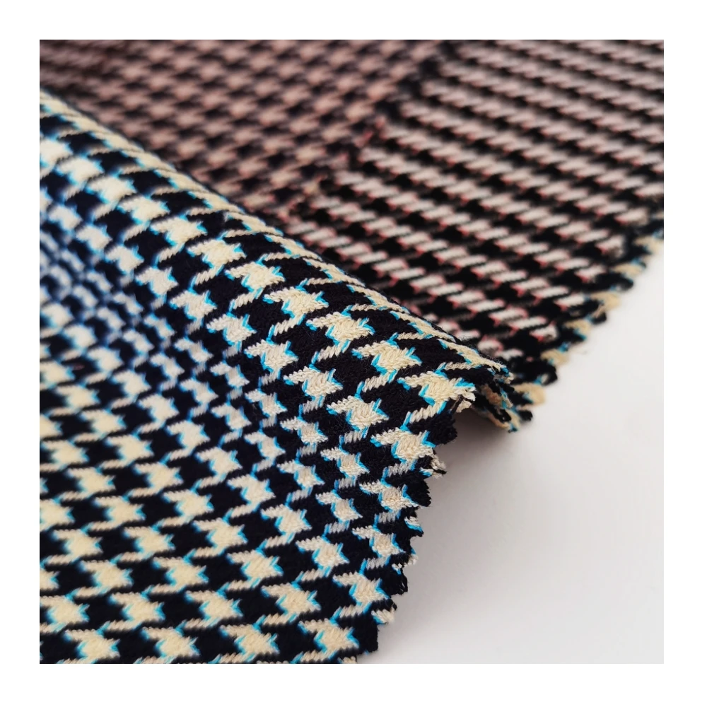 Yarn dyed tweed style Customized suit fabric  polyester rayon spandex houndstooth tr check plaid fabric