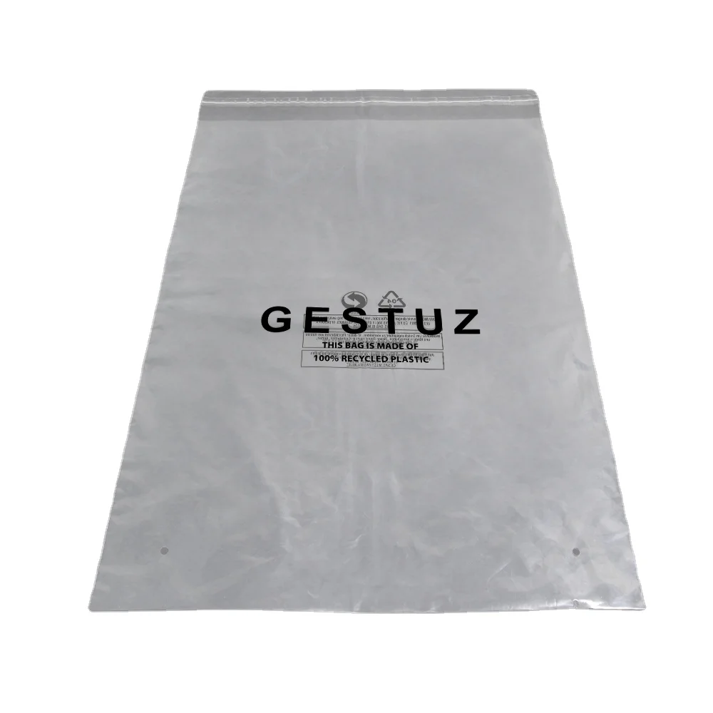 PE transparent custom logo print clear two air holes GRS self adhesive seal PE PP OPP poly bags with adhesive strips