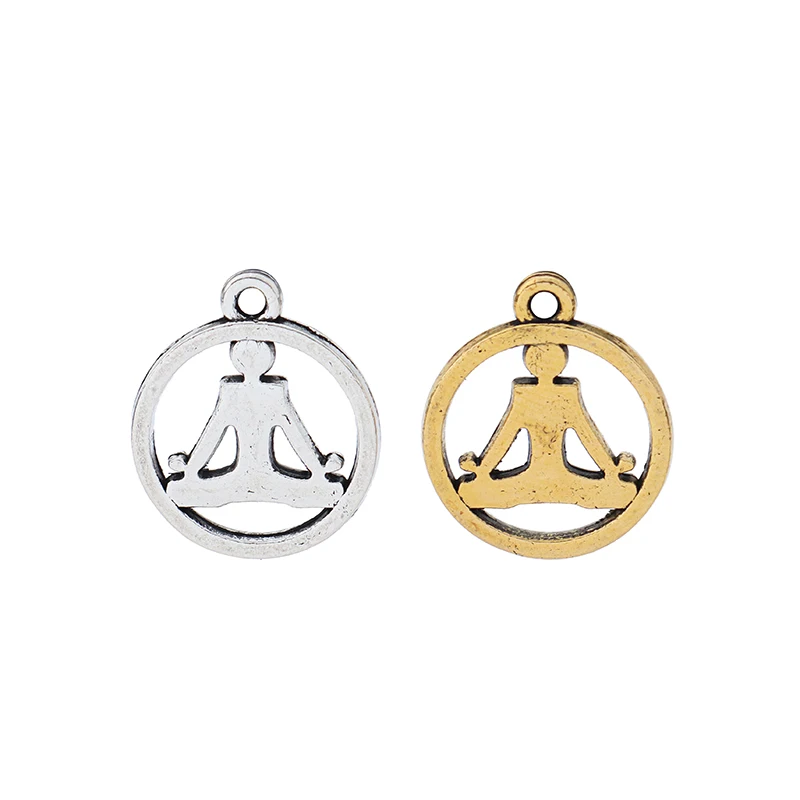 Antique Silver/Gold Yoga Meditation Position Round Charms Pendants Beads for Necklace Bracelet Jewelry Making 16mm