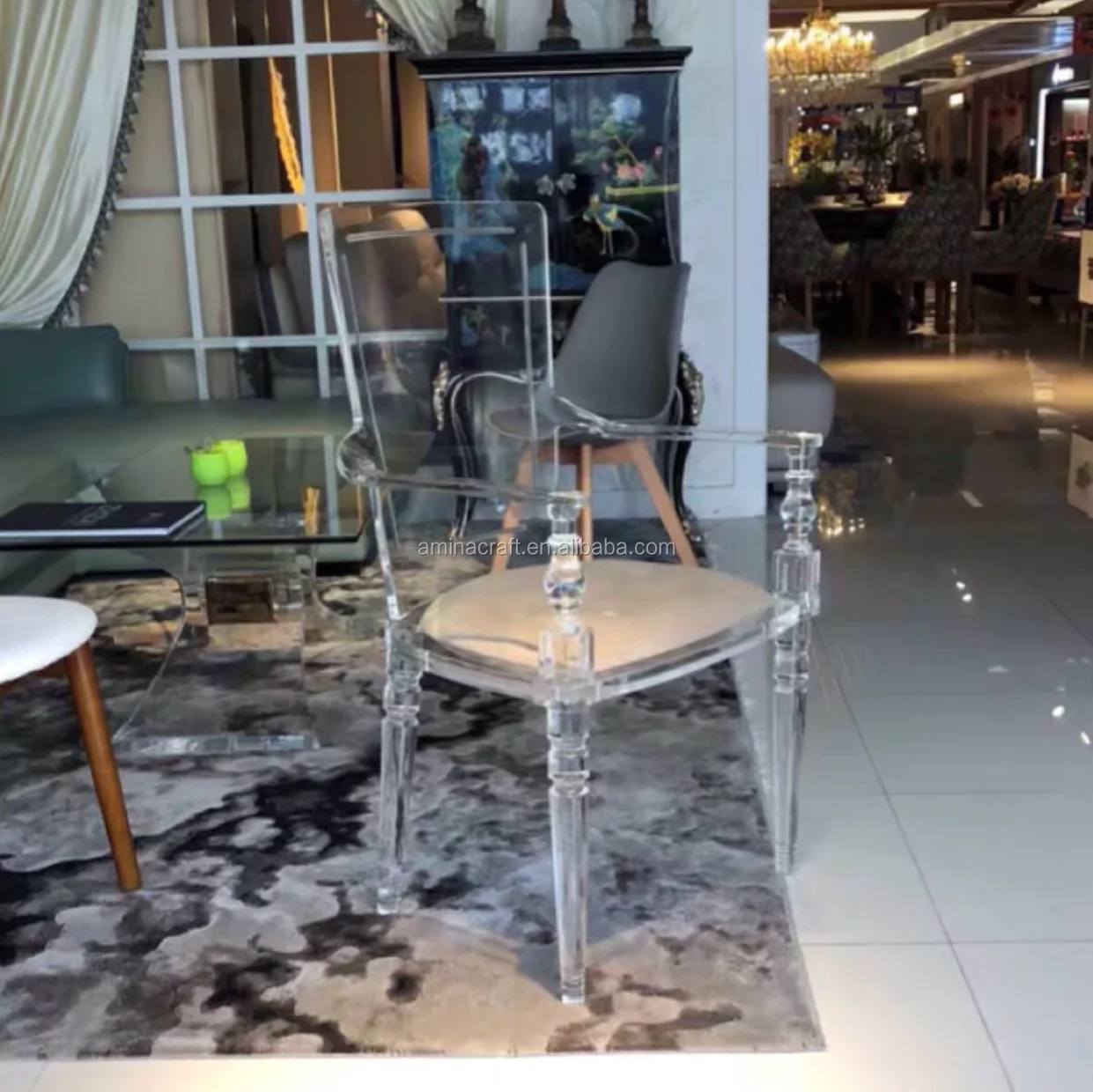 Amina Craft transparent acrylic dining chair acrylic chairs with fabric for wedding