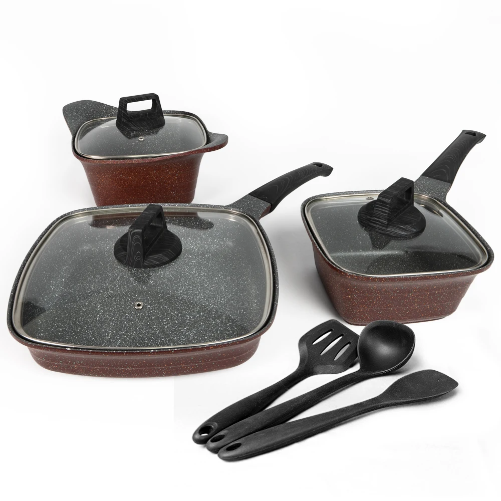 hot-sale cast aluminum cookware set with granite coating