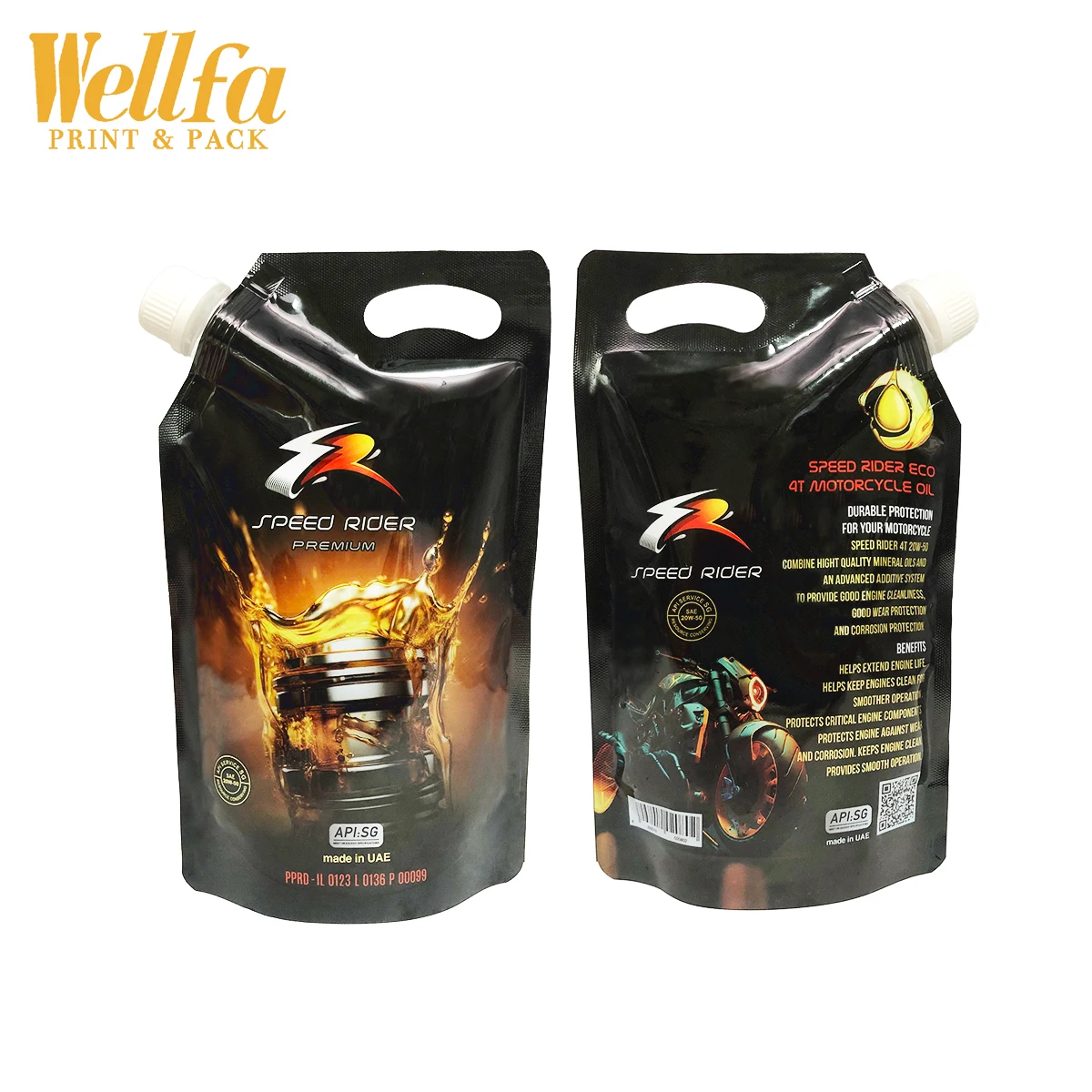 Eco Friendly Leak Proof Custom Doypack 500ML 1 L Liquid Packaging Car Engine Motor Oil Stand Up Spout Pouch Bag With Handle