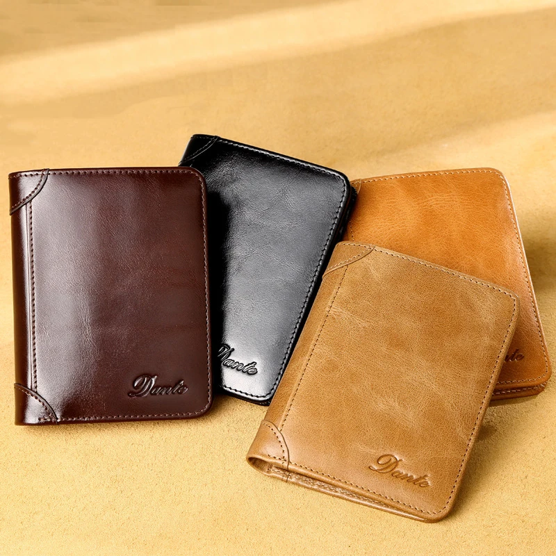 Vintage Men Genuine Cow Leather Wallets Organizer Card Holders Casual Fashion Style Short Cowhide Leather Clutch Wallet