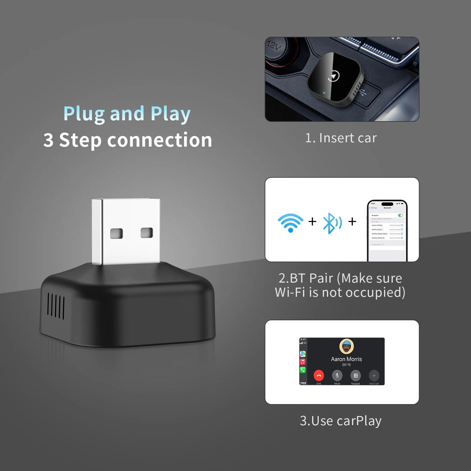 Wired to Wireless Adapter Converter for OEM Factory Wire Car Adapter Android Auto CarPlay Android Fast Connect Universal