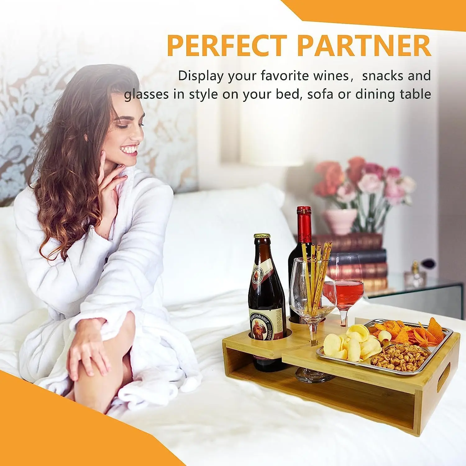 Bamboo Couch Bar Snack Box Wine Bottle Drink Cup Holder Tray Sofa Butler Organizer Caddy Buddy Couchbar Snack Couch Console