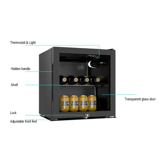 50L Mini Glass Door Fridge Showcase Black Refrigerator Cellar Cabinet Wine Cooler