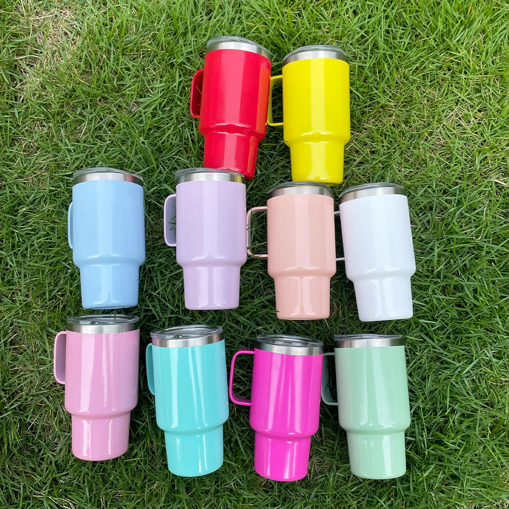 USA warehouse candy macaron colored stainless steel blank sublimation 3oz mini shot tumbler with handle and metal straw