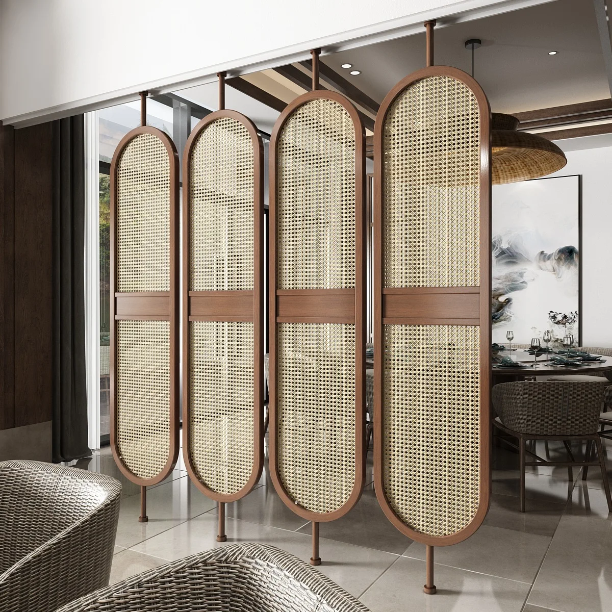 Скандинавский креативный ротанговый напольный экран dreamhaus из твердой древесины, Современная перегородка для гостиной, входа, прихожей, крыльца (1600737657111)