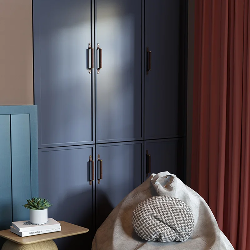 Original design walnut brass small pull hand Nordic light luxury high-end clothes cabinet door drawer furniture cowhide handle