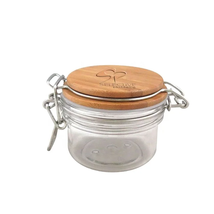 100ml 200ml 350ml  500ml square kilner glass jar with bamboo wooden lid set for Body Smooth refreshing polish