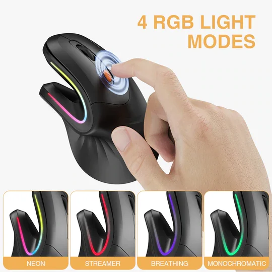 ProtoArc Rechargeable Vertical Mouse 1000 1600 2400 DPI Mice for Computer Laptop PC RGB Ergonomic BT Wireless Mouse