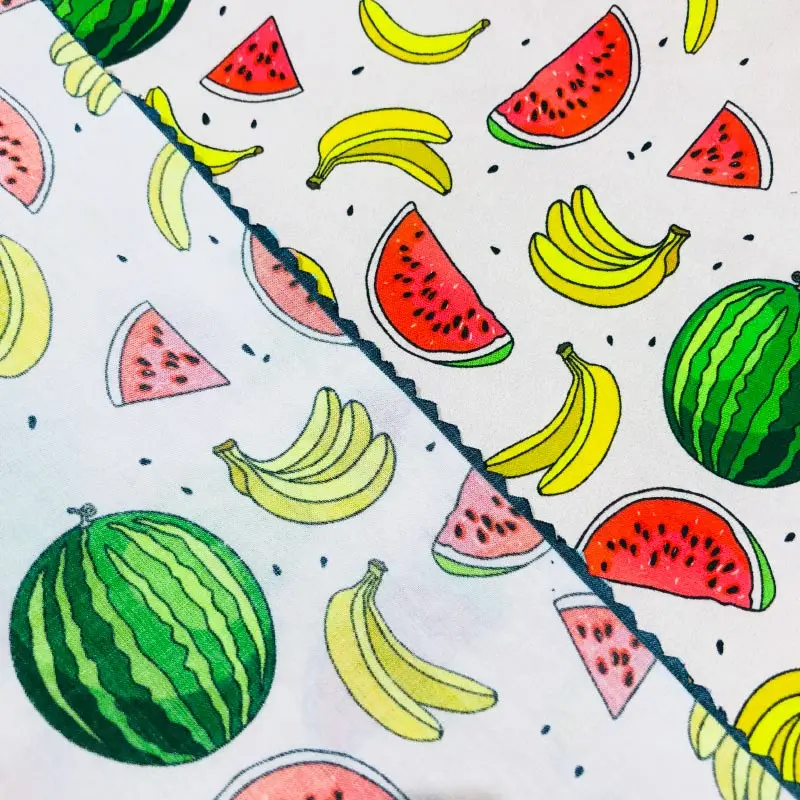 Hot selling watermelon banana Print 97% cotton 3% spandex custom digital printing poplin fabric for T-shirt