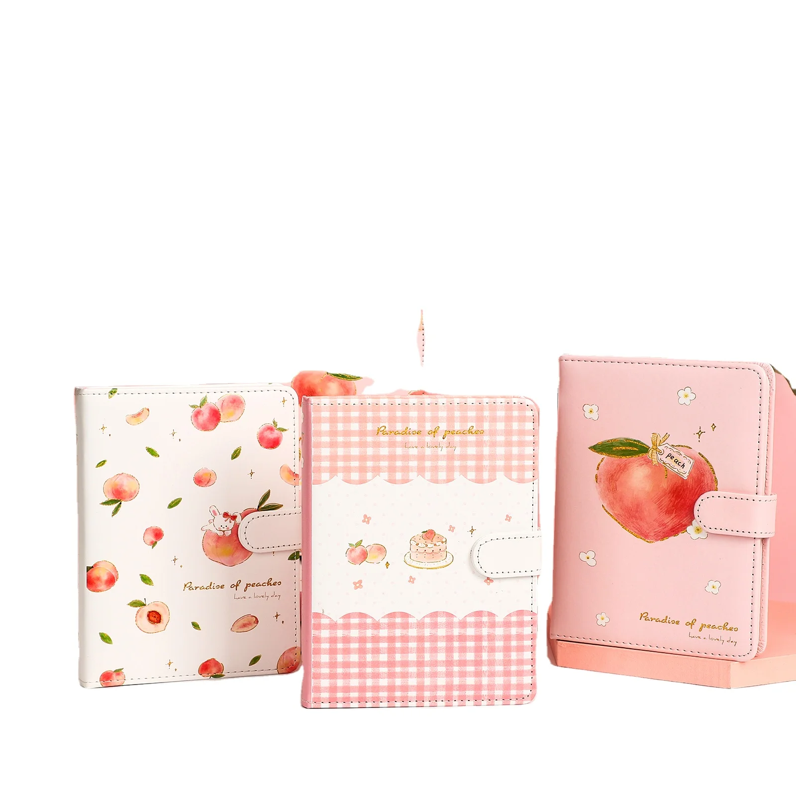 Kawaii Pink Peach Diary Cute Planner Book Students PU Cover Magnetic Agenda Colored Inner Page Journals Stationery Notebooks