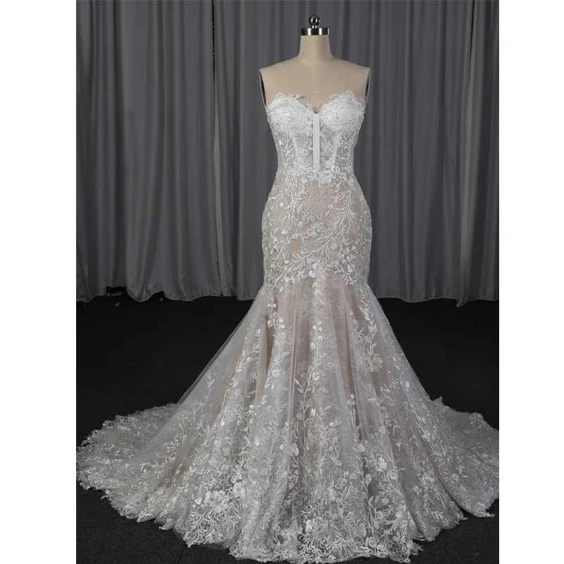 Sleeveless Mermaid wedding dresses 2022 Romantic lace applique with heavy beaded  bridal gown real pictures