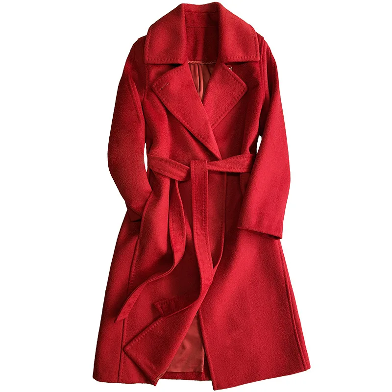 Factory Direct Women Red Wool Lined Coat