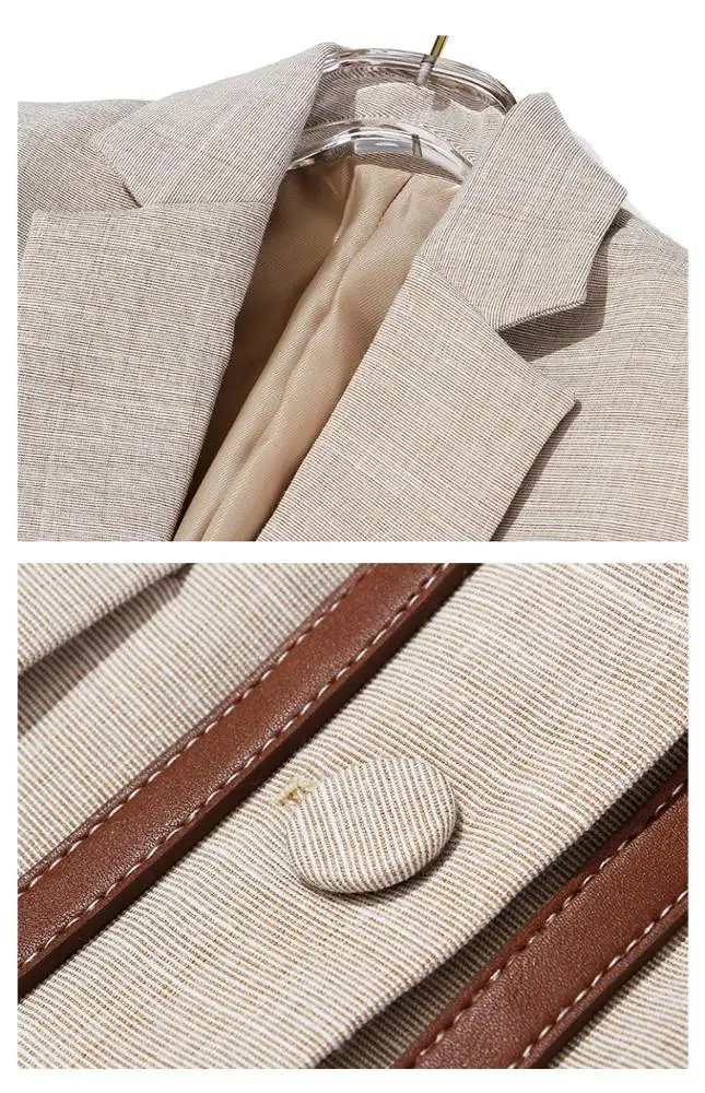 2021 casual outfits Long sleeve blazers Slim ladies blazer belted leather trimmed blazer jacket womens jackets