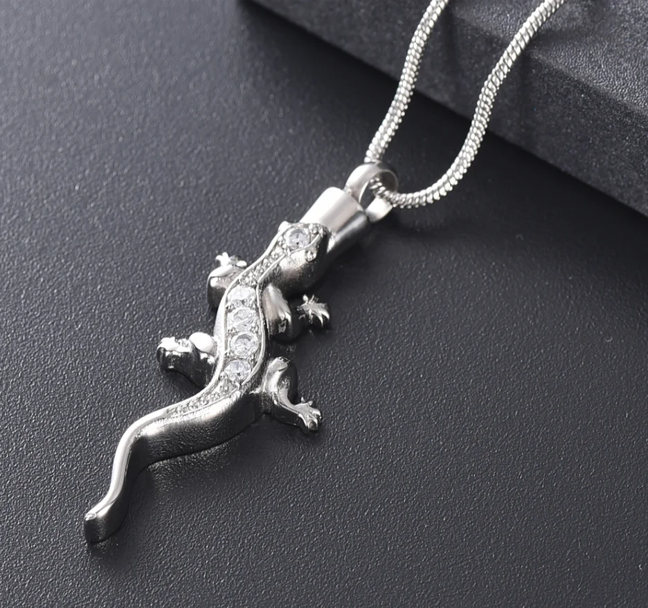 Lizard Cremation Jewelry that holds ashes - Loss Of Pet Stainless Steel Memorial Urn Necklace Holder Keepsake Pendant
