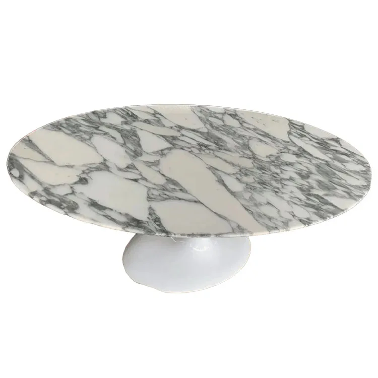 Круглый натуральный белый мраморный обеденный стол в стиле тюльпан с белой основой для ресторана и отеля журнальный столик