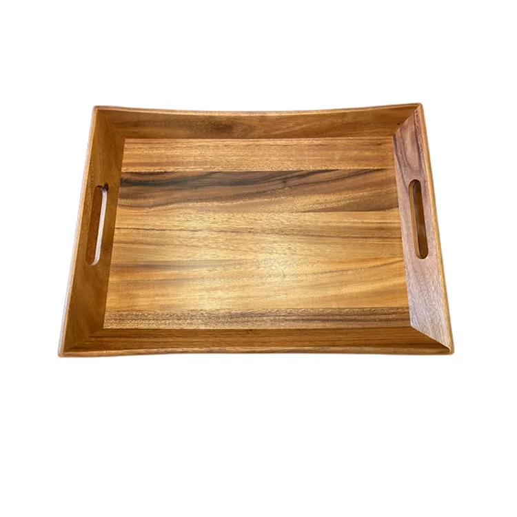 Breakfast Hotel Home Elegant Curved Design Cheeses Snacks Drinks Tray Factory Wholesale Custom Serving Plate Acacia Wood Tra