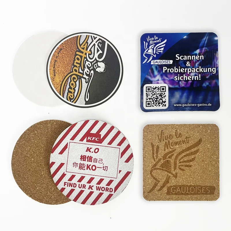 Square round absorbent paper cup coaster coffee drink paper mat custom print design cardboard paper beer coaster
