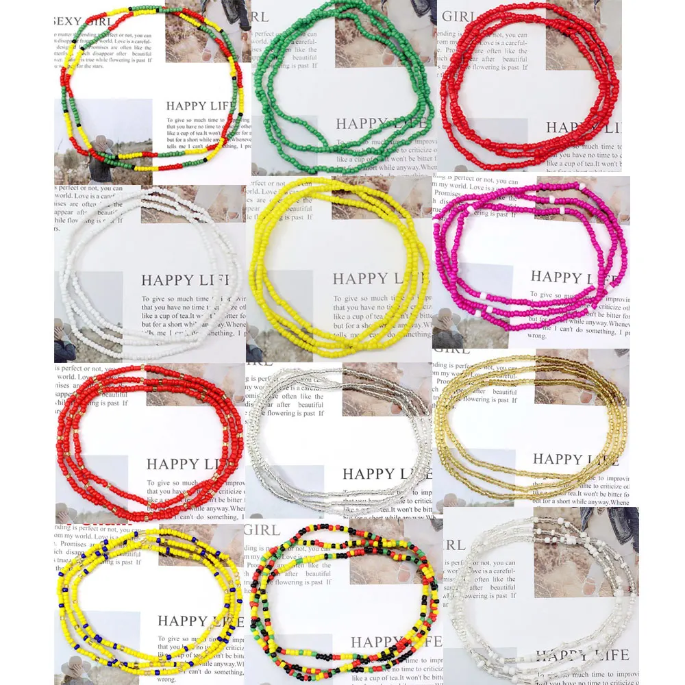 Оптовая продажа недорогие африканские стеклянные бусины для талии кольца живота цепочка богемные женские ювелирные изделия тела с регулируемым размером