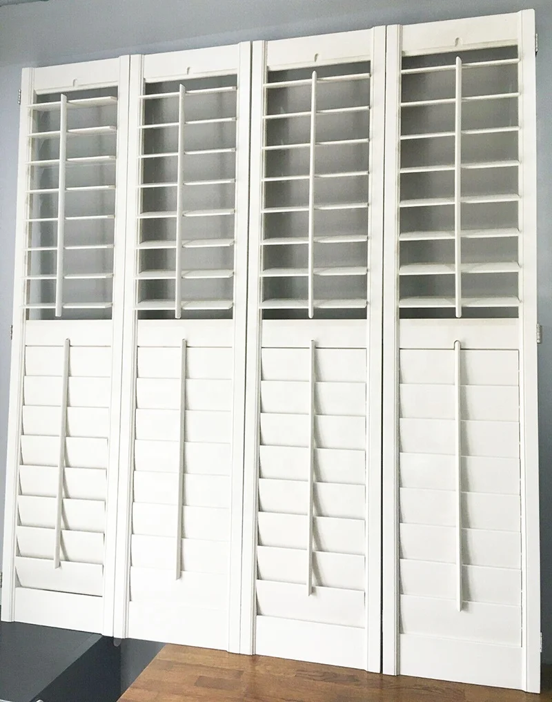 Factory Custom Interior Plantation Wood Window Shutters Automation Hidden Control