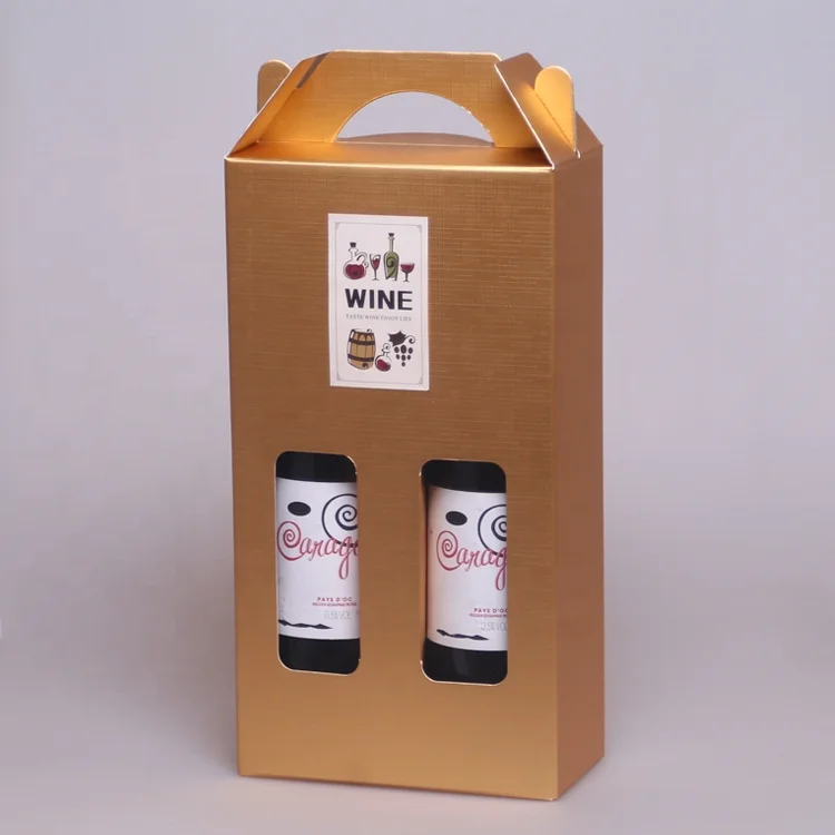 Custom Logo Coloured Handle Wine Box 2 bottles Luxury Kraft Paper Wine Gift Box Corrugated Board Drink Beverage Packing Boxes