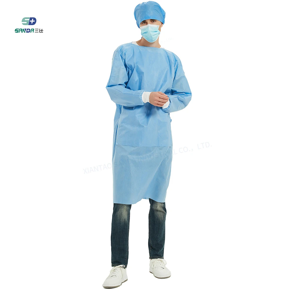 Wholesale 30Gsm 45Gsm 65Gsm Waterproof Apron Gowns White/Blue Level 2 Disposable Isolation Gown