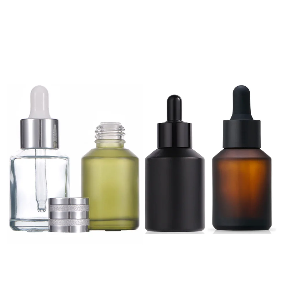 Cosmetic Packaging Frosted Clear Pink Black Green Essential Oil Perfume Lotion Foundation Glass Bottles