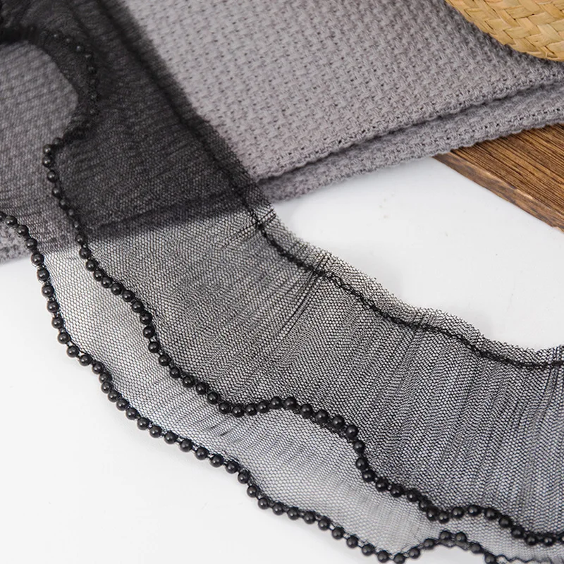 9cm Size Double Layers Pleated Lace Trim White Black Elastic Mesh Pearl Laces Garment Cloth Accessories