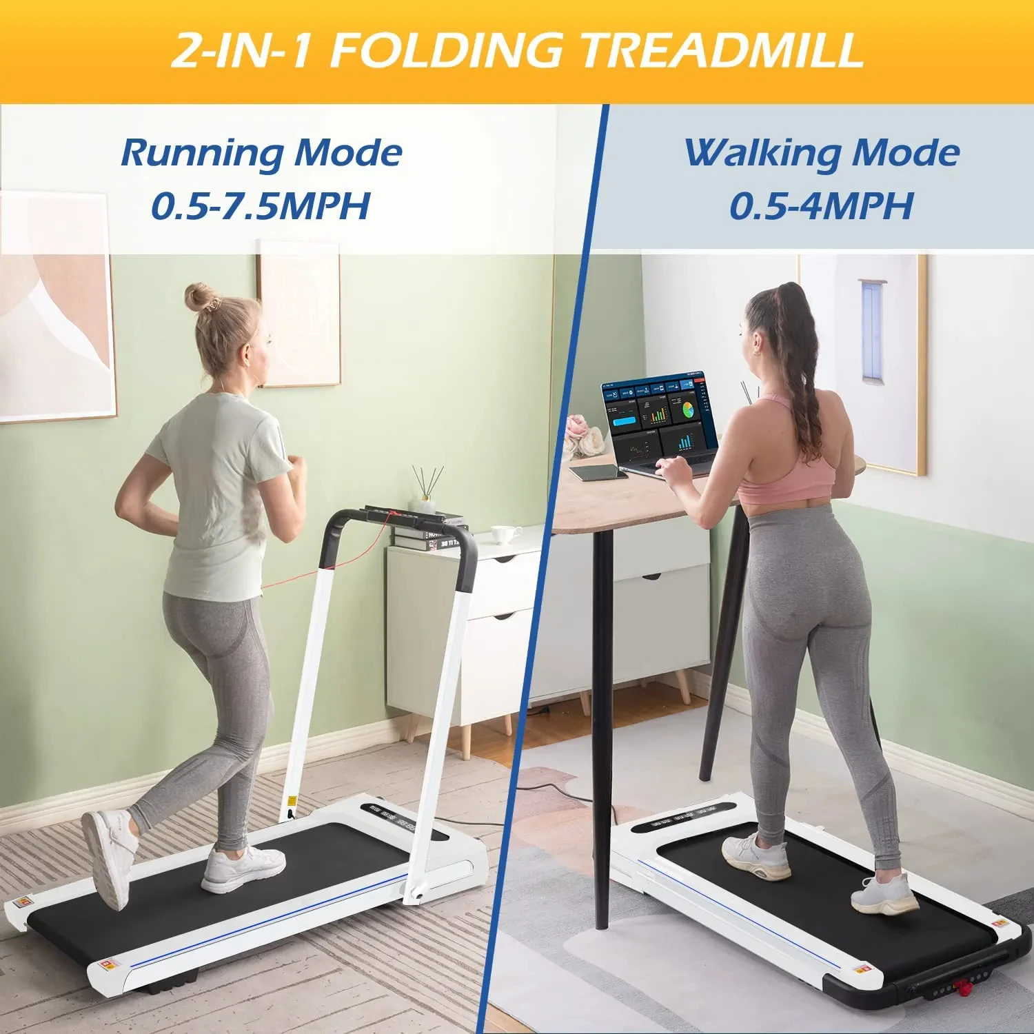 Gymbopro Space-Saving Flat Treadmill Foldable Walking Desk for Home and Office Use