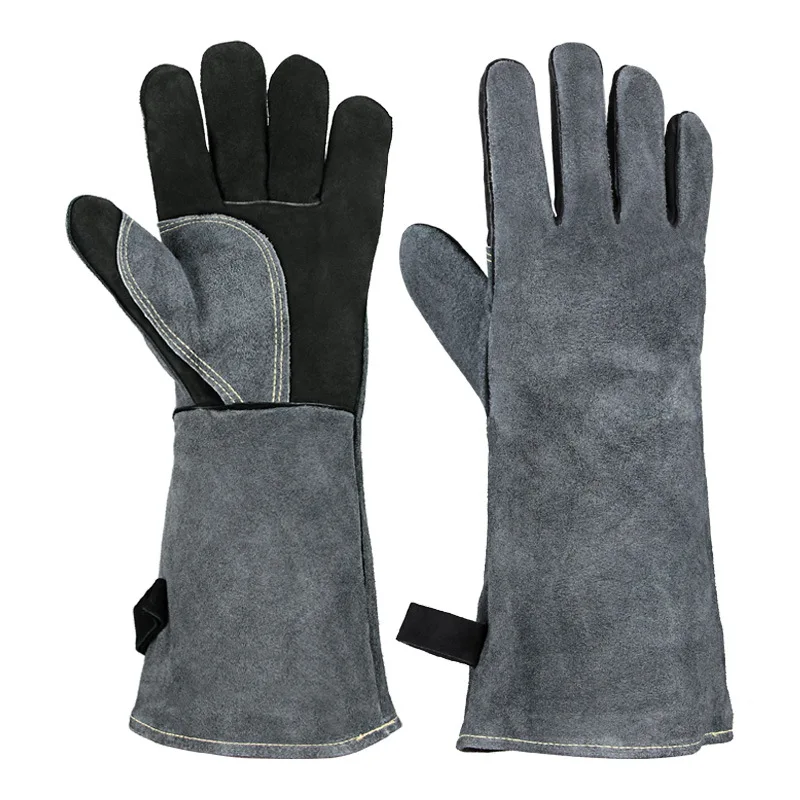 14Inches  protective cow split leather safety Welding  gloves Heat-insulation Fireproof  tig welding gloves for Welder