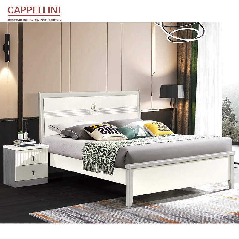 Hot Selling Solid Wood King Size Double Bed Set With 2 Side Table Drawers