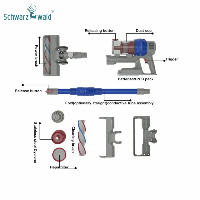 Foldable Tube Rechargeable Battery Handheld Vacuum Cleaner Brushless Motor 220V Professional Cordless 22kpa