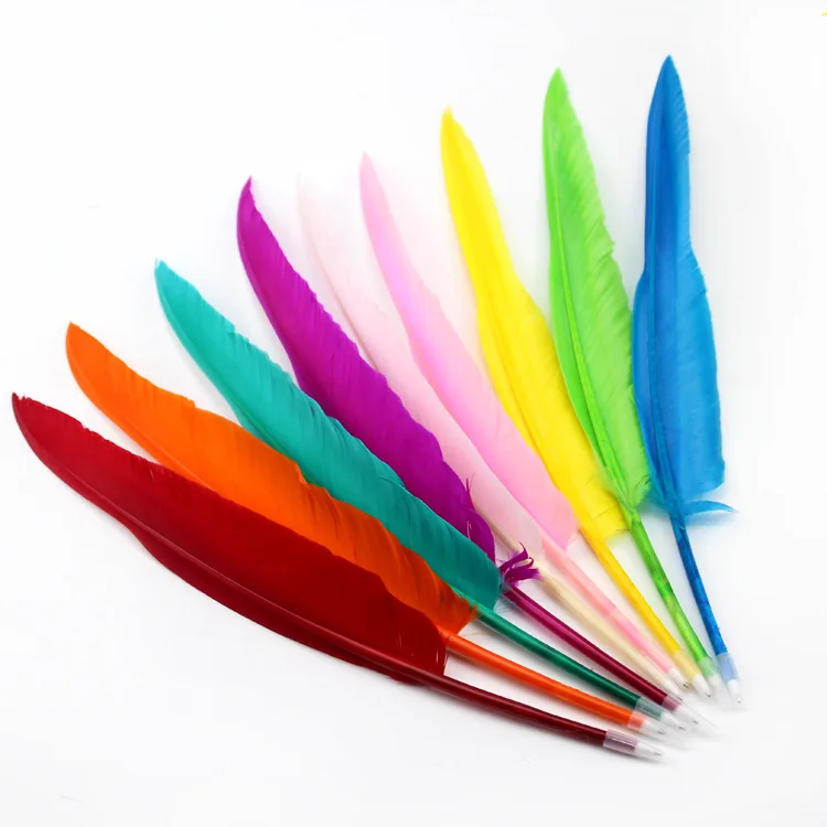 Cheap sale Bulk long colorful goose wing feathers pen for party wedding gift Feather ballpoint pen