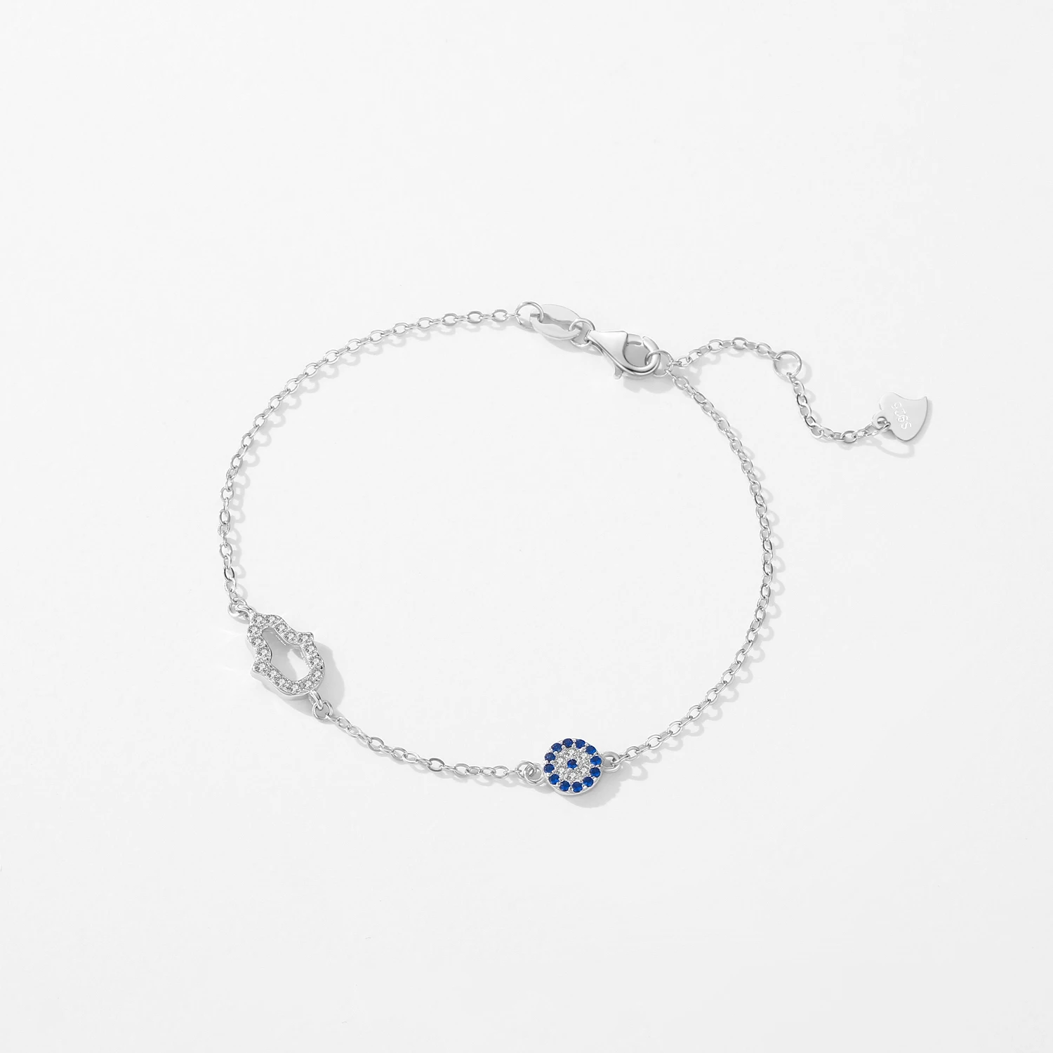 Pure 925 Sterling Silver Luxury Fine Jewelry Turquoise Blue Evil Eyes Clear Cubic Zircon Crystal Link Chain Bracelet For Women
