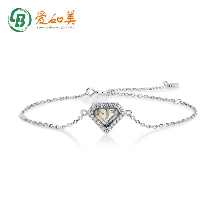 Most Popular Adjustable Zirconia Bracelets 925 Sterling Silver Green Moss Agate Natural Gemstone Bracelet for Women